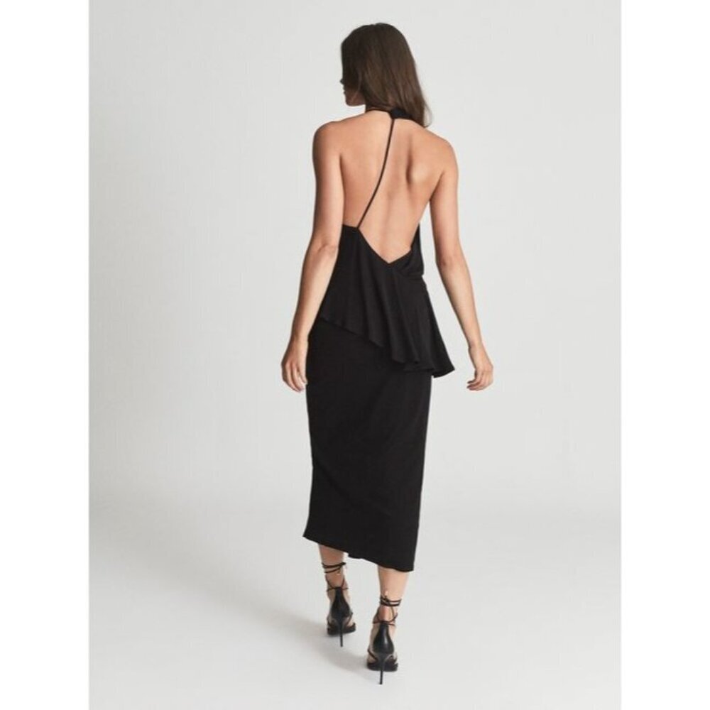 Reiss Dress Xena Strappy Open Back Black Women Midi Asymmetric Party SZ 8 NEW
